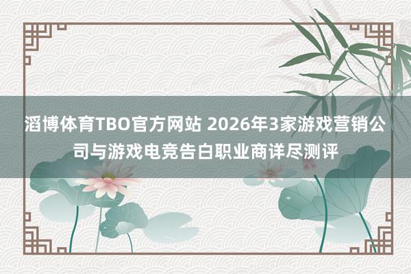 滔博体育TBO官方网站 2026年3家游戏营销公司与游戏电竞告白职业商详尽测评